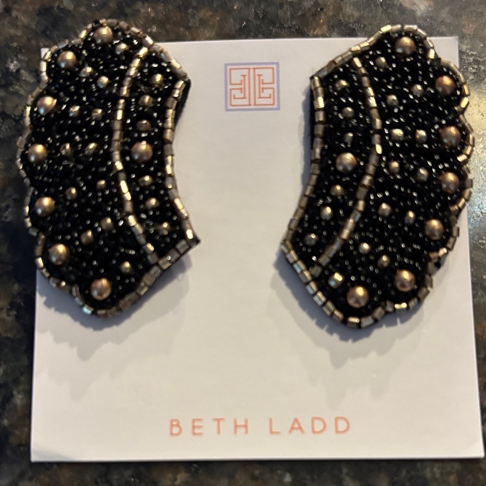 Black and Gold Beaded Earrings